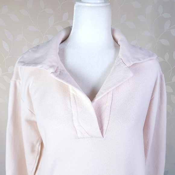 A.L.C. Connor Retro Preppy Open Collar Cotton Sweatshirt w/ Pockets Pale Pink - Picture 3 of 14